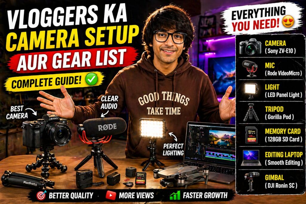 Vloggers Ka Camera Setup Aur Gear List Vloggers Ka Camera Setup Aur Gear List – yeh sirf ek equipment list nahi hai… yeh ek creator ki journey ka backbone hai.